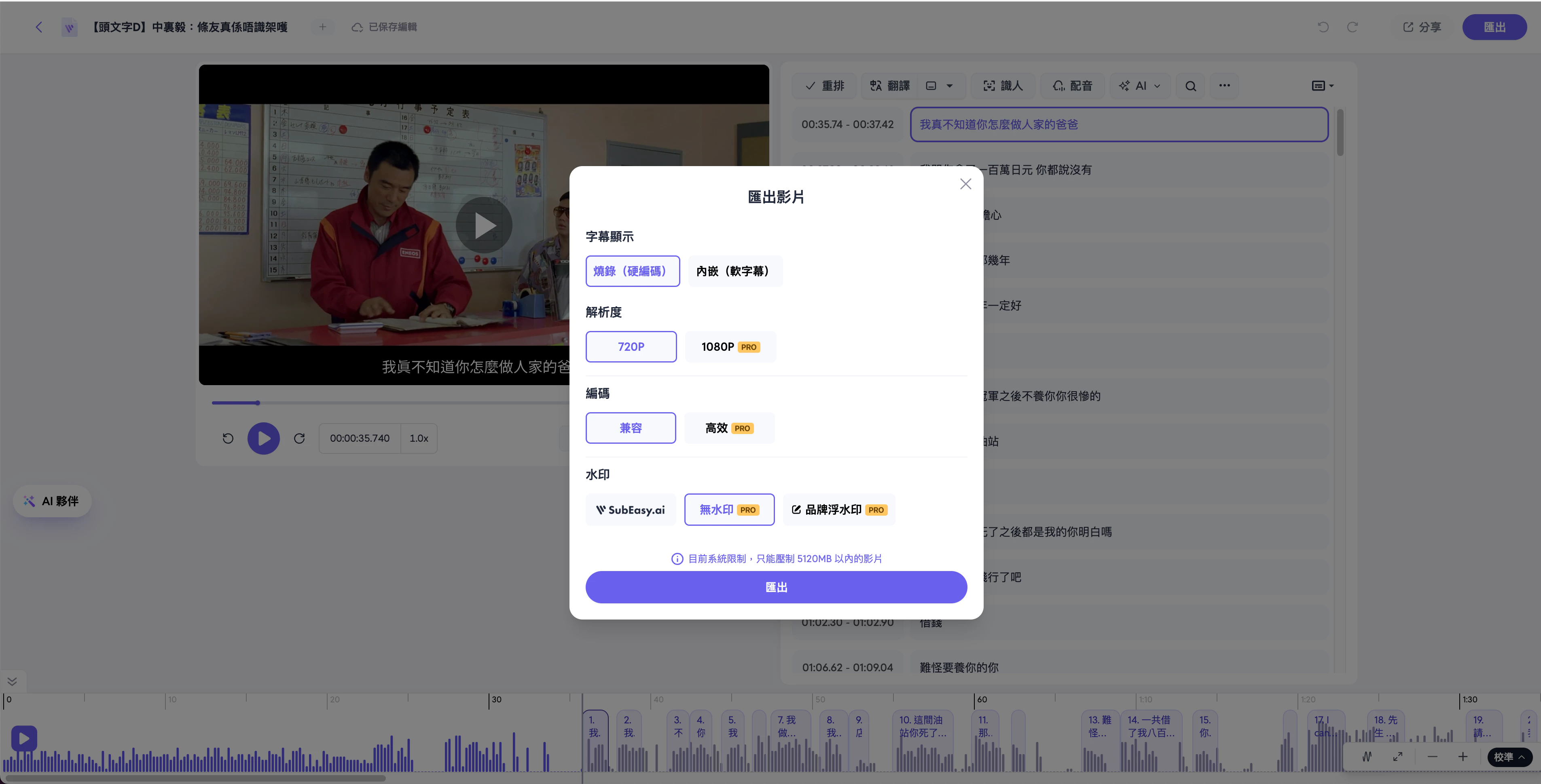 SubEasy 影片匯出設定