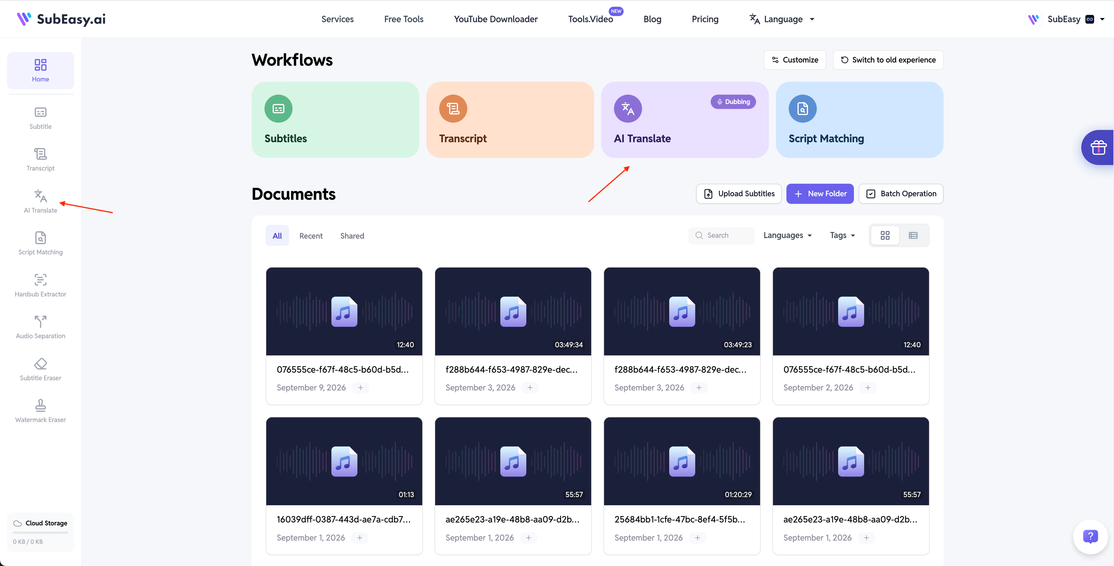 SubEasy AI Translate workspace