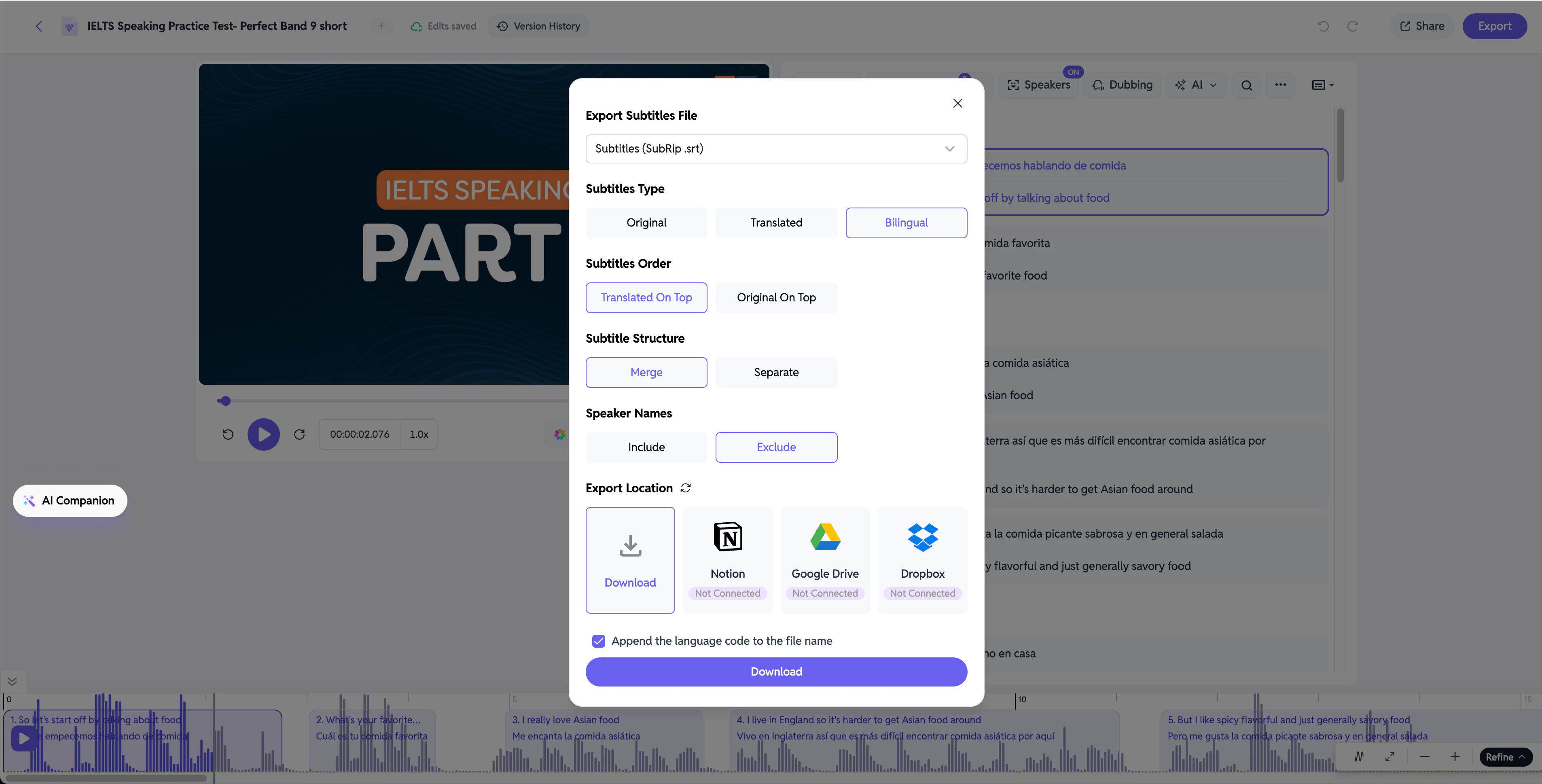 SubEasy video export settings