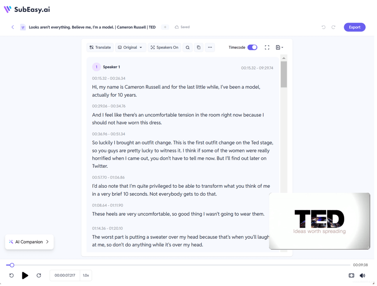 SubEasy's transcription accuracy