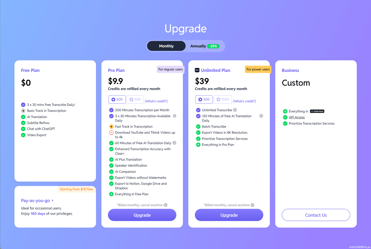 SubEasy's pricing plans