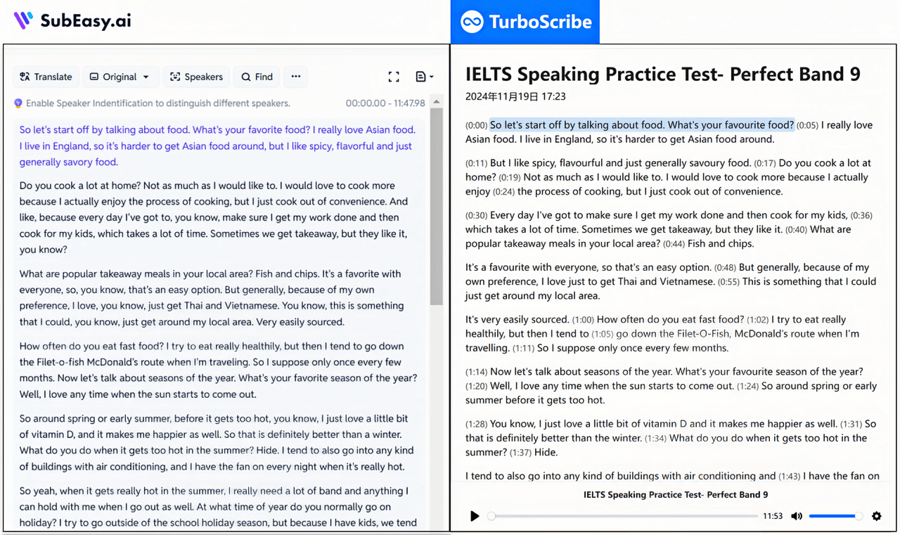 The Accuracy Comparison between SubEasy and TurboScribe Transcription