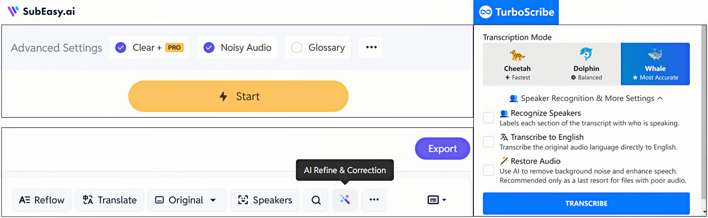 The Comparison of Advanced Settings Between SubEasy and TurboScribe