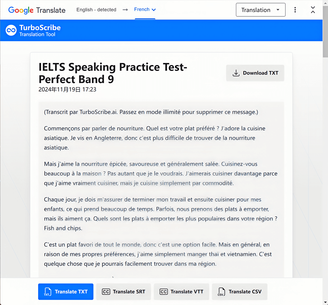 The AI Translation Feature of TurboScribe