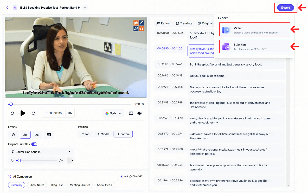 The video export feature of SubEasy