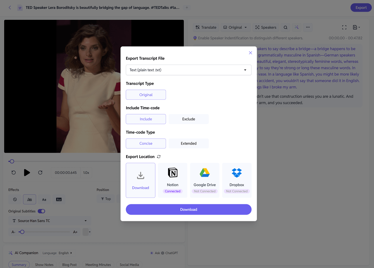 exportar a transcrição