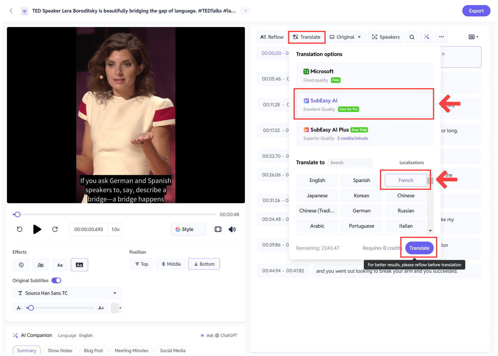 traduzir o seu vídeo